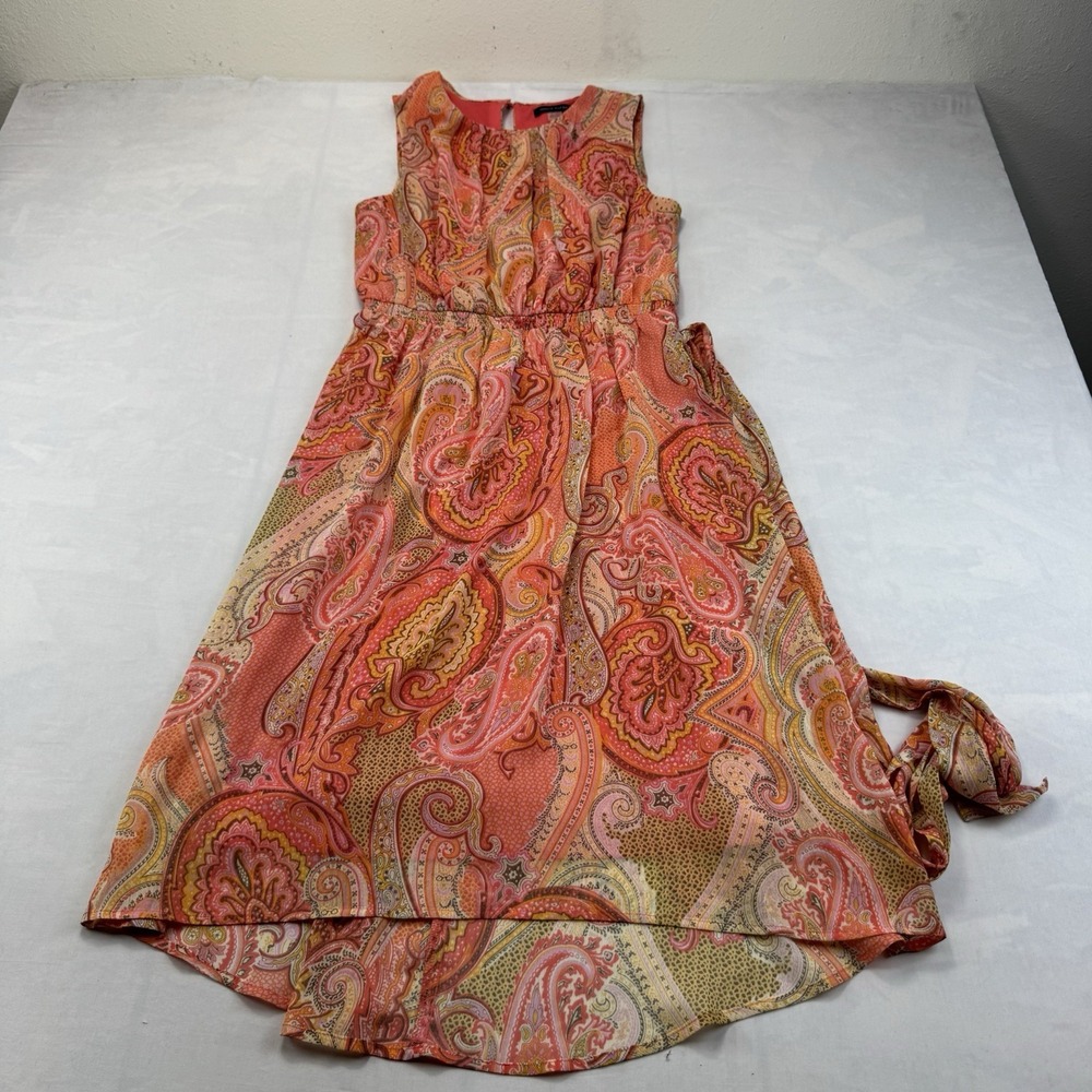 Tommy Hilfiger 6 Coral Paisley Sleeveless Dress Tie Waist
